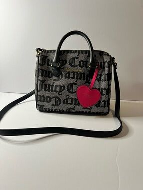 Juicy Couture Black Logo Satchel with Pink Heart Tag